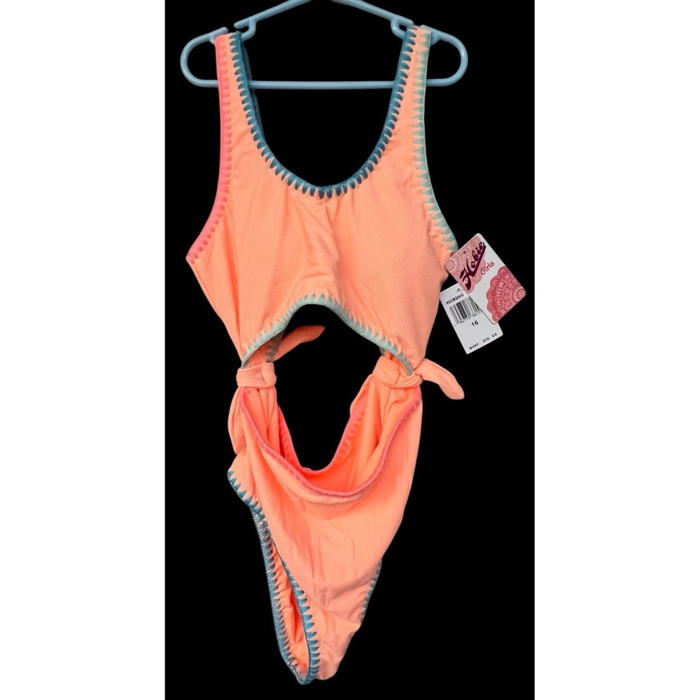 Hobie Girl's Peach Cut Out One Piece Bathing Suit/Swimsuit Size 14, NWT
